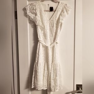 EEEUC white lace and ruddle Taylor Dress Size 4